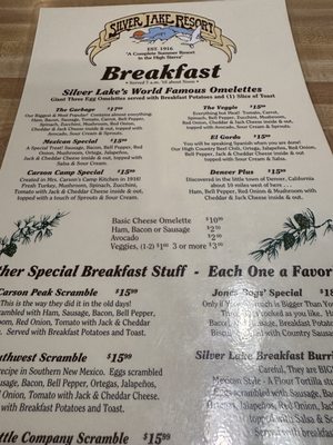 Menu photo 4 Silver Lake Resort Cafe June Lake, CA