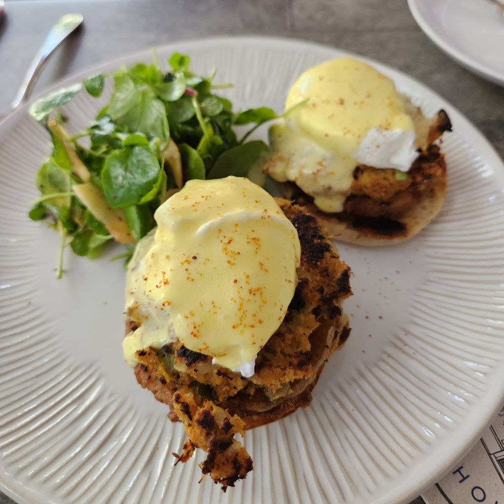 Delaney Oyster House - Deviled Crab Cake Benedict - Seafood Near Me - Charleston, South Carolina Delaney Oyster House - Deviled Crab Cake Benedict - Seafood Near Me - Charleston, South Carolina