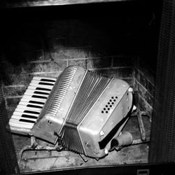 Blue Moon Recording Studio - Accordion in the fireplace.