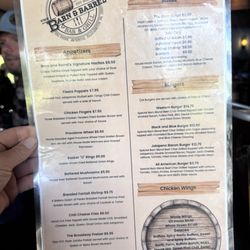 The Barn & Barrel Bar and Grill - Front of menu