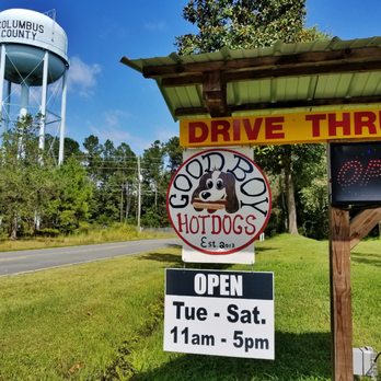Good Boy Hotdogs - Sign from road. - Hot Dogs Near Me - Delco, North Carolina Good Boy Hotdogs - Sign from road. - Hot Dogs Near Me - Delco, North Carolina