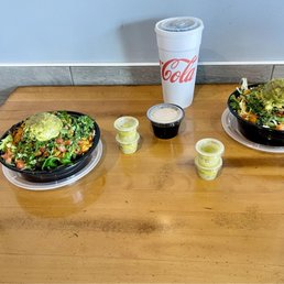Pollo Keto Bowl x2, a small side of Cheese Sauce, and a Diet Coke.