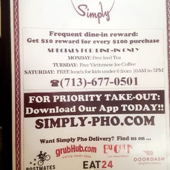 Simply Pho - Menu - Vietnamese Near Me - Houston, Texas