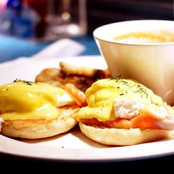 The Flying Pan - eggs ben with salmon on muffins