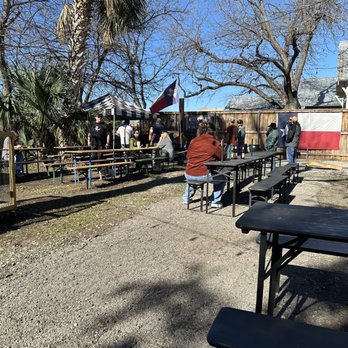 Texas Made Supply Company - a group of people sitting at picnic tables - Burgers Near Me - Georgetown, Texas Texas Made Supply Company - a group of people sitting at picnic tables - Burgers Near Me - Georgetown, Texas