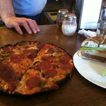 Bruce Park Grill - Pepperoni, hot pepper, and onion pizza and a burger with Swiss l/t/o - American Near Me - Greenwich, Connecticut