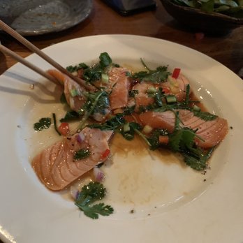 Sushi Den - New Style with Salmon Sashimi Plate - Japanese Near Me - Denver, Colorado
