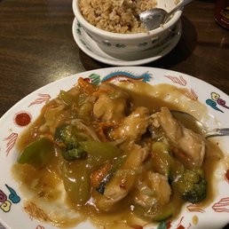 Moo goo gai pan and pork fried rice