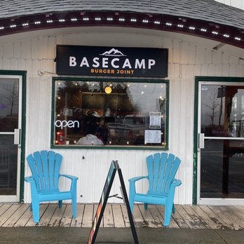 Basecamp Burger Joint - two blue chairs outside - Burgers Near Me - Harrison Hot Springs, British Columbia Basecamp Burger Joint - two blue chairs outside - Burgers Near Me - Harrison Hot Springs, British Columbia
