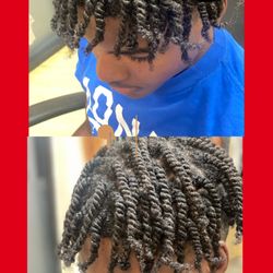 Braids By Bee At the Braiding Depot - Natural Kinky Twist on Mens Hair. Box Braids with no hair extensions added.