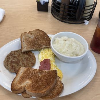 Eggs Up Grill - A Classic:  grits, cheese eggs, turkey and turkey bacon. - Breakfast & Brunch Near Me - Jacksonville, North Carolina