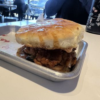 The Waffle Bus - Spicy honey butter chicken biscuit - Waffles Near Me - Houston, Texas The Waffle Bus - Spicy honey butter chicken biscuit - Waffles Near Me - Houston, Texas