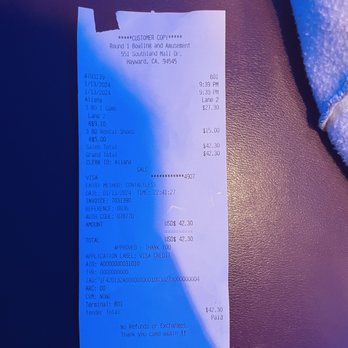 Round1 Bowling & Arcade - Receipt - Arcades Near Me - Hayward, California Round1 Bowling & Arcade - Receipt - Arcades Near Me - Hayward, California