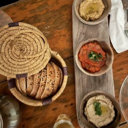 Algerian Plate - babaganoush, hummus and red pepper dip Algerian Plate - babaganoush, hummus and red pepper dip