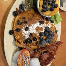 Blueberry pancakes with bacon Blueberry pancakes with bacon