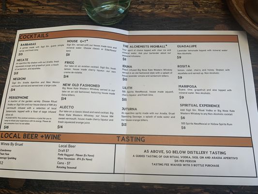 Menu photo 8 As Above, So Below Distillery Santa Fe, NM