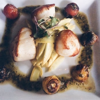 The York - Scallops - Summer Squash, Chimichurri, Charred Baby Heirloom Tomatoes - New American Near Me - Syracuse, New York The York - Scallops - Summer Squash, Chimichurri, Charred Baby Heirloom Tomatoes - New American Near Me - Syracuse, New York