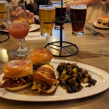 Talking Cursive Brewing Company - 3 sliders and brussel sprouts - Breweries Near Me - Syracuse, New York Talking Cursive Brewing Company - 3 sliders and brussel sprouts - Breweries Near Me - Syracuse, New York