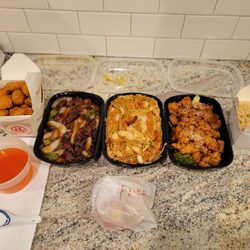 Jade Garden Restaurant - Sweet & sour pork, Mongolian beef, house special lo mein, sesame chicken, fried rice (substitute for white rice). Free crab Rangoon