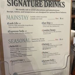 Signature drinks menu Signature drinks menu