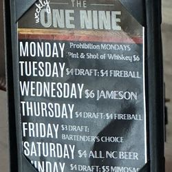 The One Nine - Daily specials, posted Sept 2026.