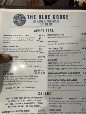 Menu photo 1 The Blue Goose Twin Lakes, WI
