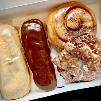 Daylight Donuts - Maple and chocolate Long Johns (filled), Cinnamon Roll, Apple Fritter - Donuts Near Me - Candler, North Carolina Daylight Donuts - Maple and chocolate Long Johns (filled), Cinnamon Roll, Apple Fritter - Donuts Near Me - Candler, North Carolina