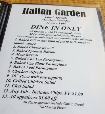 Menu photo 5 Italian Garden Winnsboro, SC