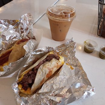 Henderson & Kane - Bacon egg beans and cheese, brisket egg and cheese, lavender latte - Barbeque Near Me - Houston, Texas