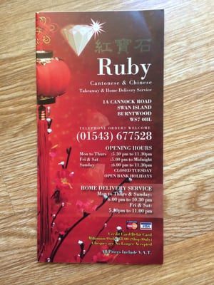 Menu photo 1 Ruby Cantonese Burntwood, STS
