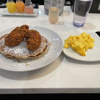 Easy Like Sunday - Cheesy scrambled eggs and chicken with pancakes. - Breakfast & Brunch Near Me - Baltimore, Maryland