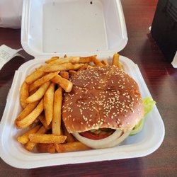 Country Wings 2 - Hamburger combo. Over cooked and the patty is too thin.