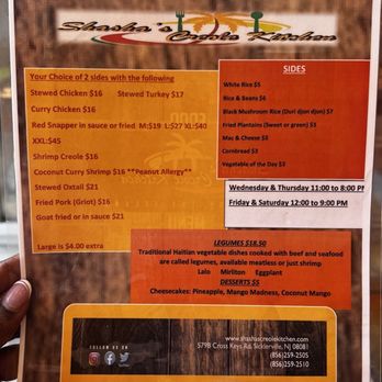 Shashas Creole Kitchen - Menu - Haitian Near Me - Sicklerville, New Jersey Shashas Creole Kitchen - Menu - Haitian Near Me - Sicklerville, New Jersey