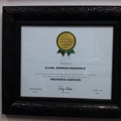 Elaine Jennings Insurance - Elaine's Certificate on being top A+ 100% on Angie's List!!!