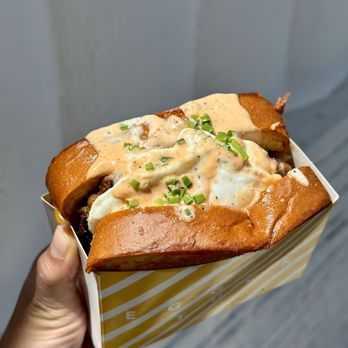 Egg Tuck - Spicy Gochuracha Royal West Sandwich: it was fun trying but the patty was a bit too tender for my liking - Breakfast & Brunch Near Me - Los Angeles, California