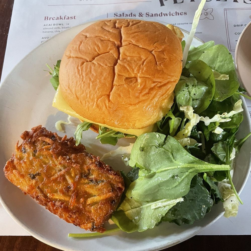 Petula's - Breakfast sandwich (no meat), hash brown, salad with lemony dressing - Cocktail Bars Near Me - South Boston, Massachusetts Petula's - Breakfast sandwich (no meat), hash brown, salad with lemony dressing - Cocktail Bars Near Me - South Boston, Massachusetts