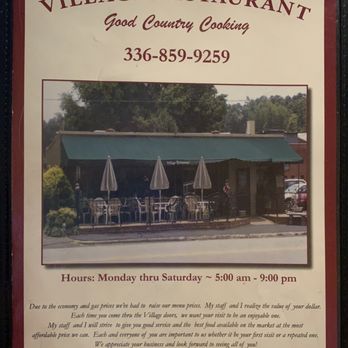 Village Restaurant - Menu cover (9/9/23) - New American Near Me - Denton, North Carolina Village Restaurant - Menu cover (9/9/23) - New American Near Me - Denton, North Carolina