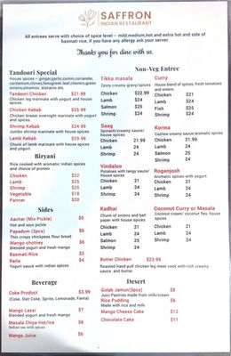Menu photo 5 Saffron Indian Restaurant Steamboat Springs, CO