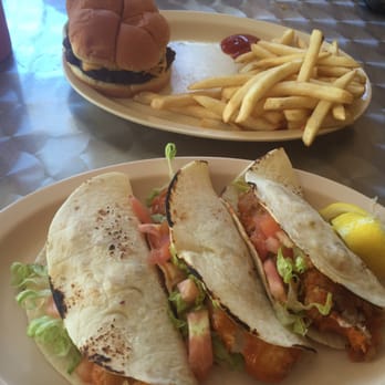 Cafeteria Tropical - Mahi Mahi fish tacos had a little spice. Burger and fries. - Cafeteria Near Me - San Juan, Puerto Rico Cafeteria Tropical - Mahi Mahi fish tacos had a little spice. Burger and fries. - Cafeteria Near Me - San Juan, Puerto Rico