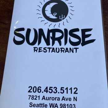 Sunrise Restaurant - Menu front - American Near Me - Seattle, Washington Sunrise Restaurant - Menu front - American Near Me - Seattle, Washington