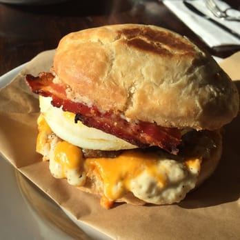The Mason Jar - Eggs sandwich with bacon, sausage patty, cheese on biscuit - Sandwiches Near Me - Cheney, Washington