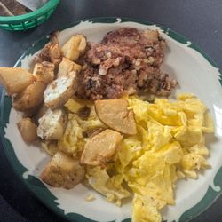Sanitary  Cafe - Corned beef hash and scrambled eggs.  Perfect breakfast.
