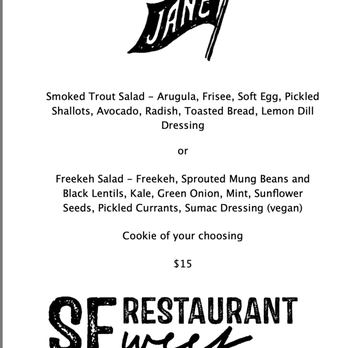 Jane On Larkin - SF Restaurant Week menu shows the Smoked Trout Salad includes avocado and NO carrot. - Coffee & Tea Near Me - San Francisco, California