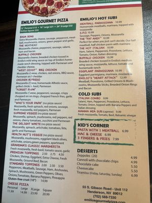 Menu photo 6 Emilio's Pizzeria Henderson, NV Menu photo 6 Emilio's Pizzeria Henderson, NV
