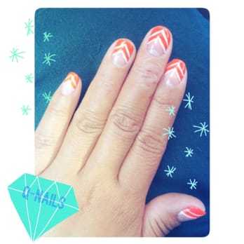 Q-Nails - Gel chevron design (orange & white) - Nail Salons Near Me - Fremont, California