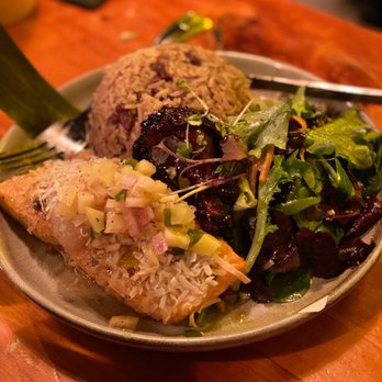 Omar's Kitchen and Rum Bar - Coconut Crusted Soursap Glazed Salmon - Caribbean Near Me - New York, New York Omar's Kitchen and Rum Bar - Coconut Crusted Soursap Glazed Salmon - Caribbean Near Me - New York, New York