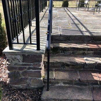 Ace Stone Suppy - Raised fieldstone terrace and steps, topped with random bluestone, custom railing. - Building Supplies Near Me - Lawrence Township, New Jersey Ace Stone Suppy - Raised fieldstone terrace and steps, topped with random bluestone, custom railing. - Building Supplies Near Me - Lawrence Township, New Jersey