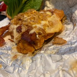 Chicken patty on Pretzel Bacon Pub Cheeseburger Combo
