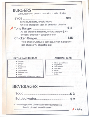 Menu photo 1 Tony's Juneau, AK Menu photo 1 Tony's Juneau, AK