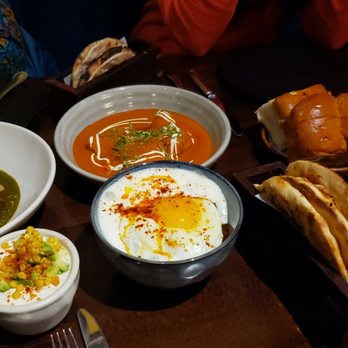 ROOH - Vegetable and Fava Dumplings  Traditional Butter Chicken Pao Avocado Raita Lamb Keema Garlic Naan - Indian Near Me - San Francisco, California
